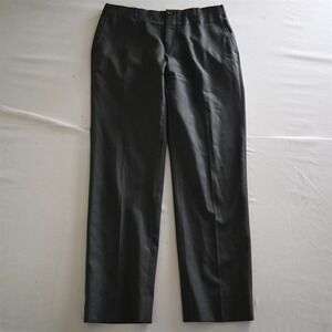 Bespoke 33x30 Gray Windowpane Button‎ Fly Wool Flat Front Straight Dress Pants